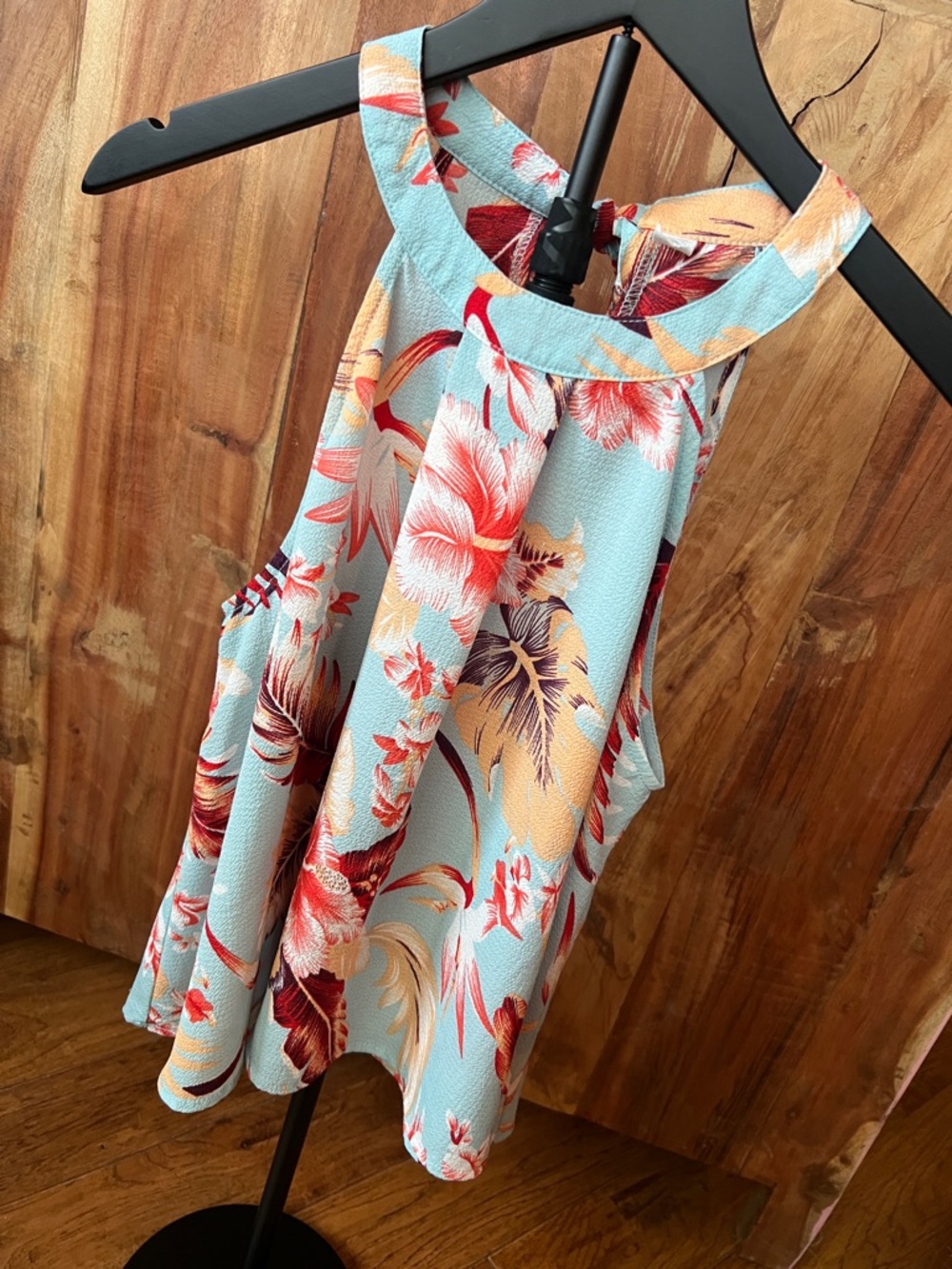 Love Floral Halter Top - Sky Blue with Coral & Peach Accents